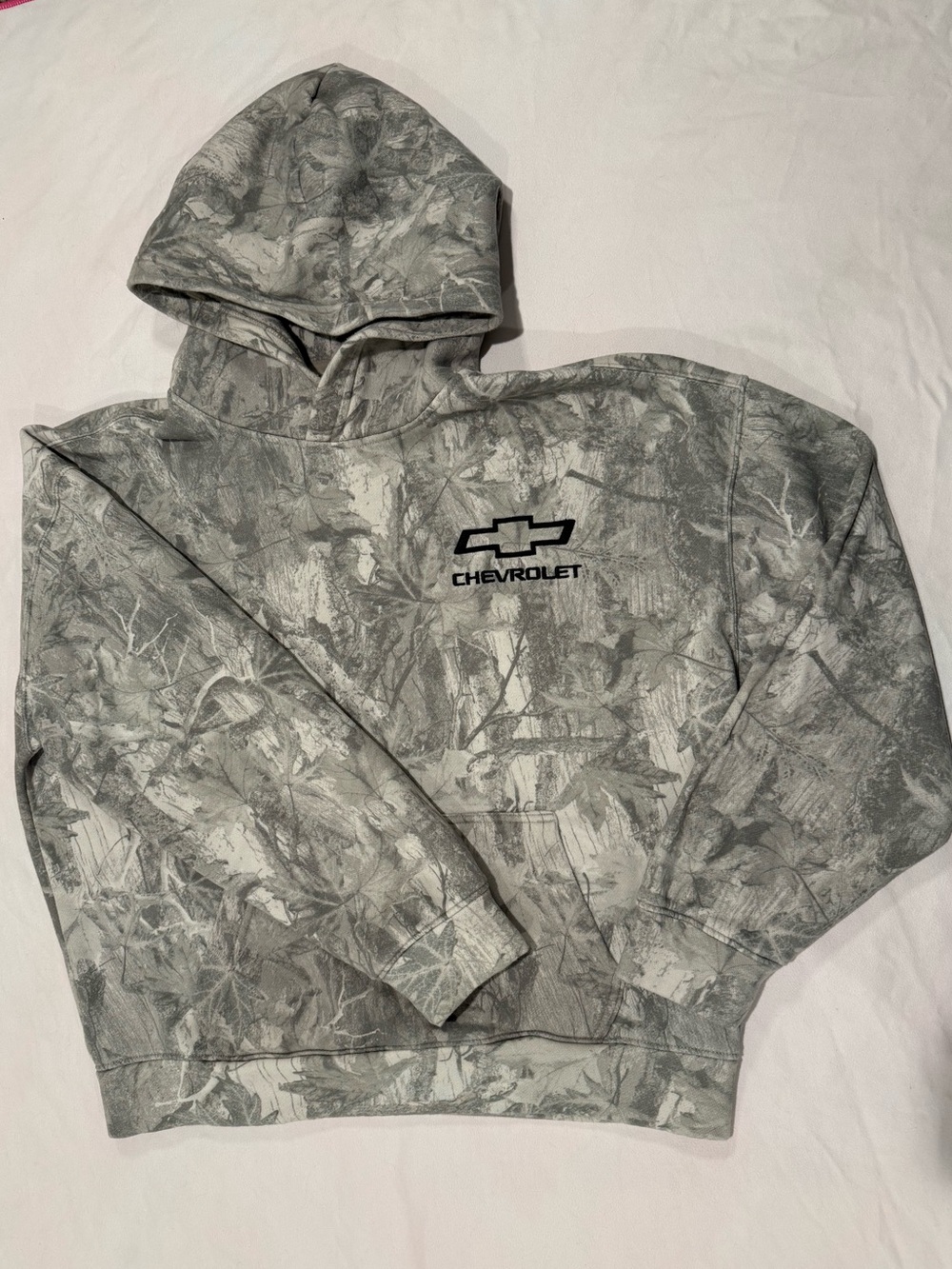 Hollister Boxy Fit Gray Camo Hoodie w/Chevrolet Logo - Size Small